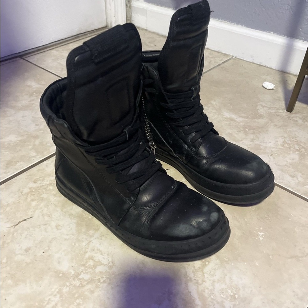 Rick Owens - geo baskets Black Leather